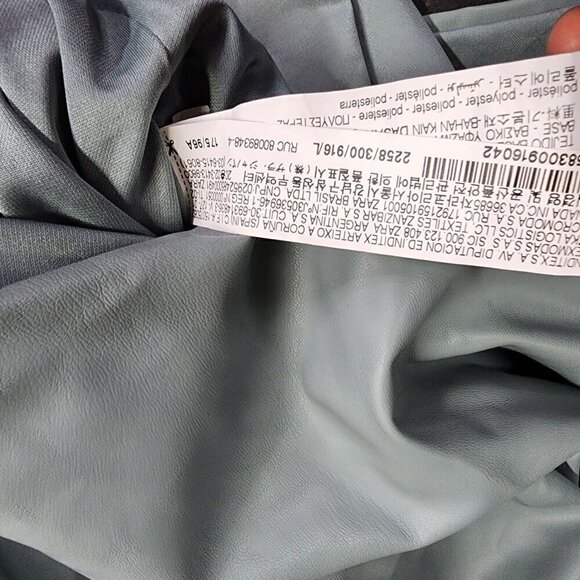 Zara Faux Leather‎ Ruched Puff Sleeve Dress Sold Out Seafoam Green Large - Picture 14 of 16